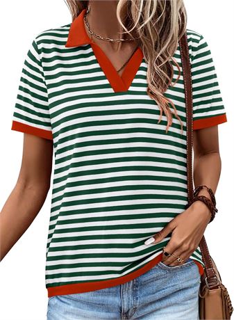 KISSMODA Women's Summer Striped Tops Short Sleeve T-Shirt Color Block Tunic