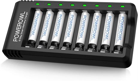 POWEROWL 8-Pack AAA Rechargeable Batteries with Smart Charger, High Capacity
