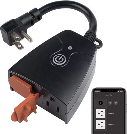 HBN Outdoor WiFi Smart Plug, 2 Grounded Outlets, Alexa/Google Compatible, ETL