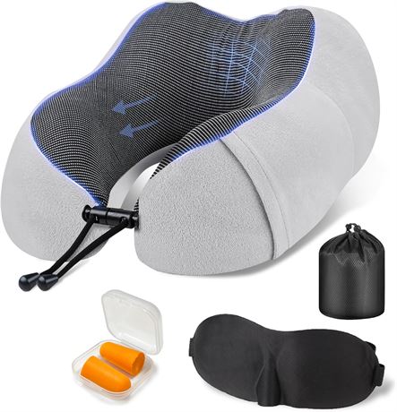 EcoNour Soft Travel Neck Pillow Set with Eye Masks, Earplugs & Mesh Bag