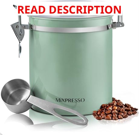 Mixpresso Coffee Canister, 16oz Airtight Stainless Steel with Clear Lid