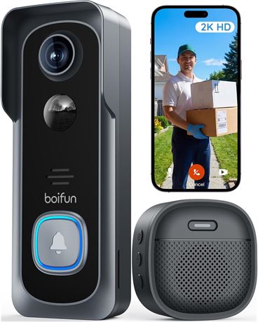 BOIFUN Video Doorbell Camera Wireless   2K HD, 166  Night Vision, Wi Fi