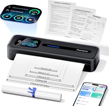 Phomemo M832D Portable Bluetooth Thermal Printer Touchscreen, A4/Letter