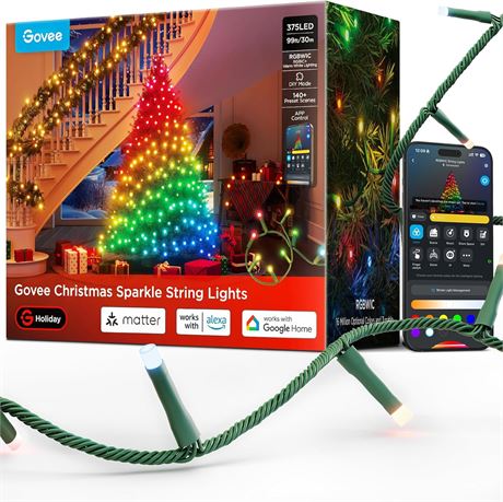 Govee Christmas String Lights 99ft, RGBWIC 375 LEDs, App-Controlled