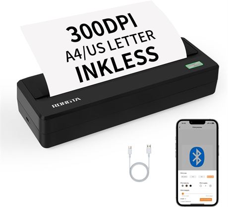 Rongta Inkless Portable Printer, 300 DPI Bluetooth Android/iOS US Letter/A4