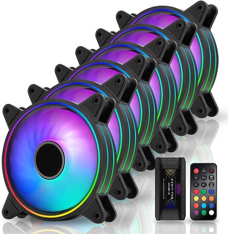 6 Ventilateurs EZDIY-FAB RGB 120mm avec télécommande, boîtier PC