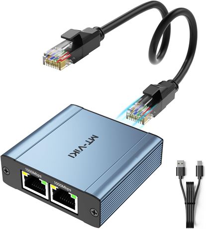 MT-Viki Ethernet Splitter 1 to 2, 1000Mbps Gigabit Dual RJ45 Adapter