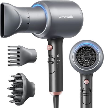 Wavytalk 1875W Hair Dryer with Diffuser, Fast Drying Blow Dryer, Gray