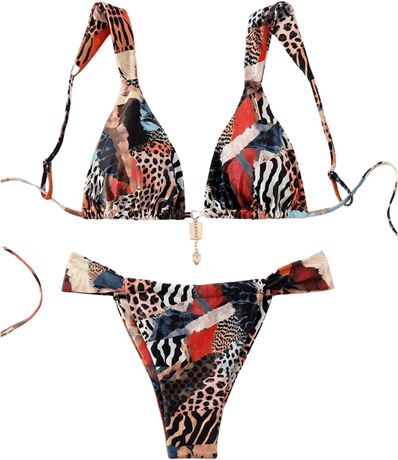 RoseSeek Women's 2-Piece Leopard Floral Bathing Suit Triangle Bikini