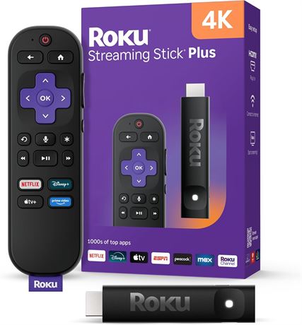 Roku Streaming Stick Plus 2025 - 4K HDR TV Device with Voice Remote