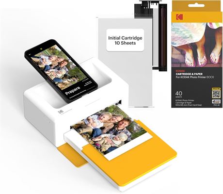 KODAK Dock Plus 4PASS Photo Printer 4x6" Instant Prints 50 Sheets Bundle
