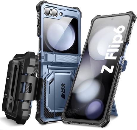 i-Blason for Galaxy Z Flip 6 Case, Stand, Screen Protector, Hinge, DarkBlue