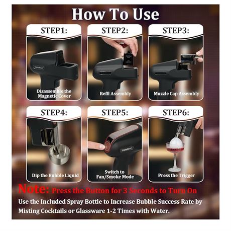 Cocktail Bubble Smoke Gun Kit with 5 Aroma Pods & Edible Bubbles (Cyan)