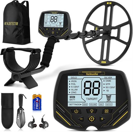 14" Metal Detector for Adults, Double-D, IP68 Waterproof Coil, DISC