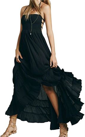 R.YIposha Robe longue bohème dos nu, sans manches, plage été femme 2025 XS
