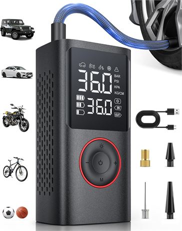 Portable 150PSI Tire Inflator Mini Air Pump for Car, Bike, Ball, LED Light