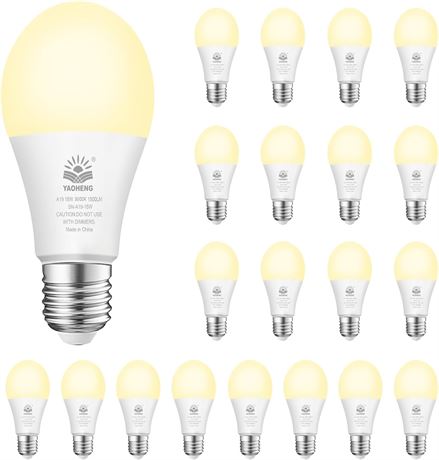A19 LED Bulb, 100W Eq, 3000K, 1500 lm, E26, Non-Dimmable, 15W, ETL 20-Pack