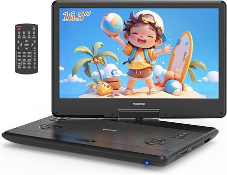 WONNIE 16.5" Portable DVD Player, 14.1" HD Swivel Screen, 6h Battery