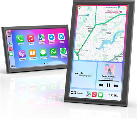 7" Wireless Portable CarPlay Screen, 60FPS, Apple CarPlay & Android Auto GPS