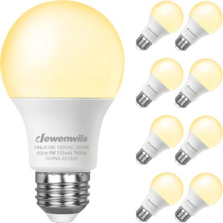 DEWENWILS ampoules LED A19 9W équiv. 60W, 5000K, culot E26, lot 8