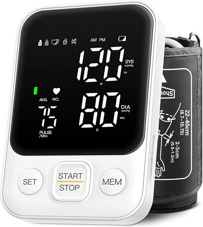 Blood Pressure Monitor Upper Arm LED Display 2 Users 240 Memory White
