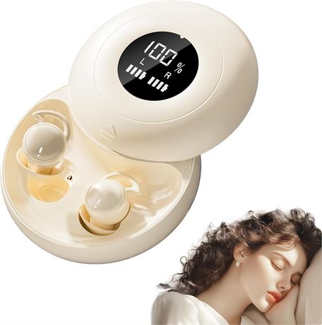 Sleep Earbuds Bluetooth 6.0, Silicone Sleep Earbuds, Noise Blocking, LED