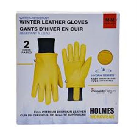 Holmes Workwear Water-Resist 2 pk Winter Leather Gloves ...
