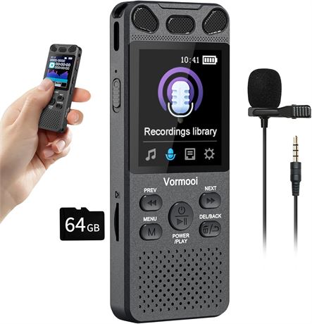 Enregistreur Vormooi 96GB Voice Recorder 110h Micro Externe