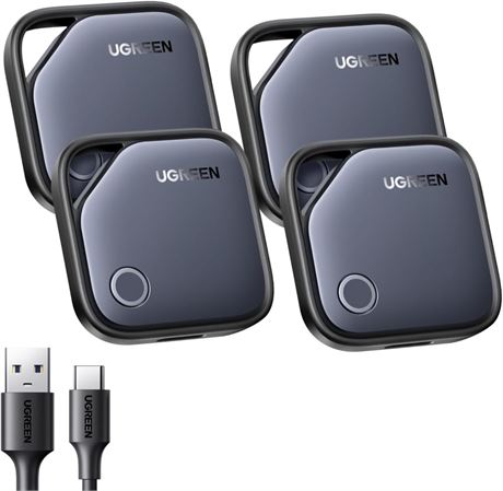 UGREEN FineTrack 4-Pack Tracker Tags, USB-C Bluetooth Finder for Find My