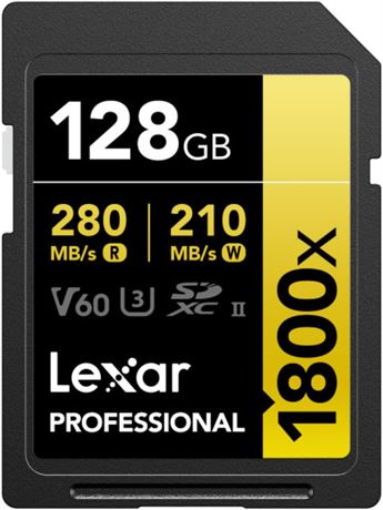 Lexar 128GB Professional 1800x UHS-II SDXC Memory Card GOLD Series