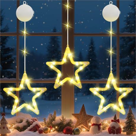 Lewondr 3PCS Christmas Window Lights, Hanging Warm Lights, Battery Powered