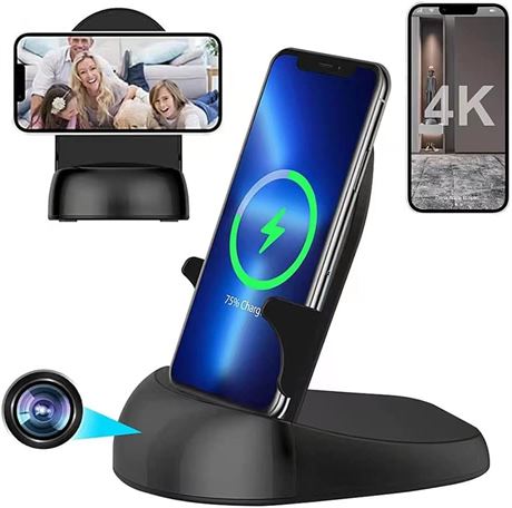 Caméra Espion Chargeur Sans Fil 4K WiFi Objectif Rotatif