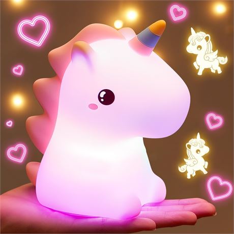 Unicorn Toys Night Light for Kids, 16 Colors, Silicone, Dimmable, 12h