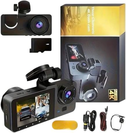 4K+1080P Ultra HD Dash Cam with 32GB SD Card Front/Rear/Interior