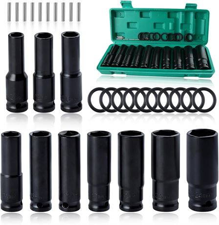 SPEEDWOX 10Pcs 1/2-Inch Drive Metric Deep Impact Socket Set (10-24mm) with Box