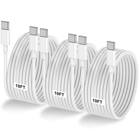 LOFPYE 3-Pack 10ft USB-C to USB-C Cable, 60W Fast Charging for Apple