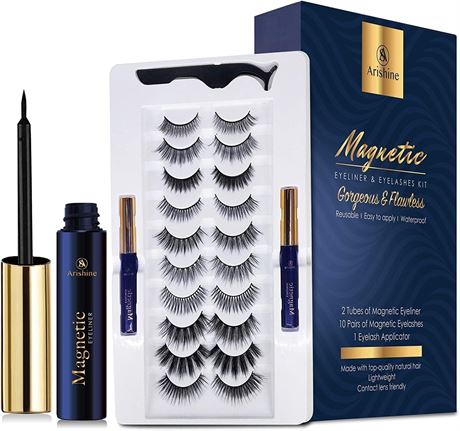 Kit cils magnétiques + eyeliner, 10 paires, applicateur inclus
