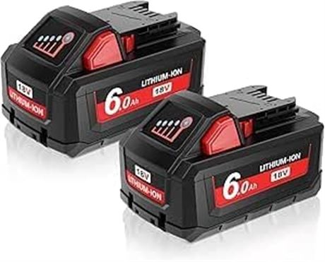 2-Pack 18V 6000mAh Replacement Batteries for Milwaukee M18 Cordless Tools