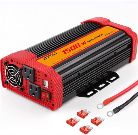 1500W Power Inverter – 12V DC to 110V AC, 2 USB, 3000W Peak