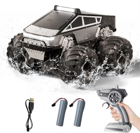 Amphibious RC Car 1:18 Off-Road Monster Truck, 4WD, Waterproof, 2.4 GHz Grey