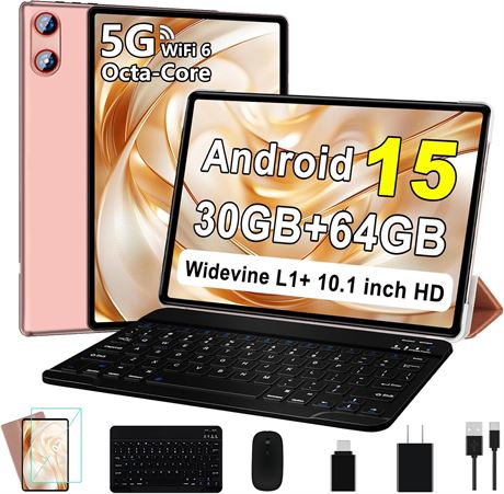 Tablet 10 Inch Android Octa-Core, 6000mAh, 5G WiFi, Widevine L1 - Rose Gold