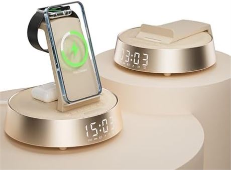 Alarm Clock with Wireless Charging Station and Bluetooth Speaker