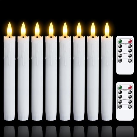 Flameless Flickering Taper Candles, 7.5in White LED Window Candles, Set of 8