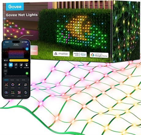 Govee Outdoor Net Lights, 2.8*4.7ft, RGBIC, 240 LEDs, 64 Modes, Alexa & Google