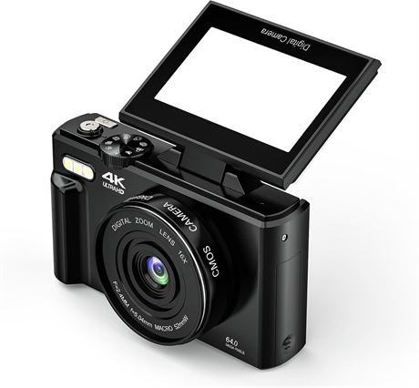 4K 64MP Vlogging Camera, 18x Zoom, 2 Batteries