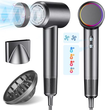 Hair Dryer with Diffuser, 130000 RPM, Ionic & Aromatherapy, 4 Temps/2Speeds