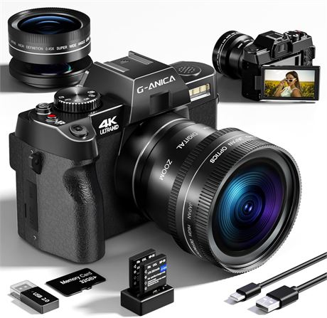 WiFi & App-Controlled Digital Camera, 4K/48MP Vlog, 16x Zoom, Anti-Shake