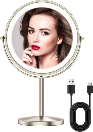 8" Lighted Makeup Mirror – 1X/10X, 3 Colors, Rechargeable