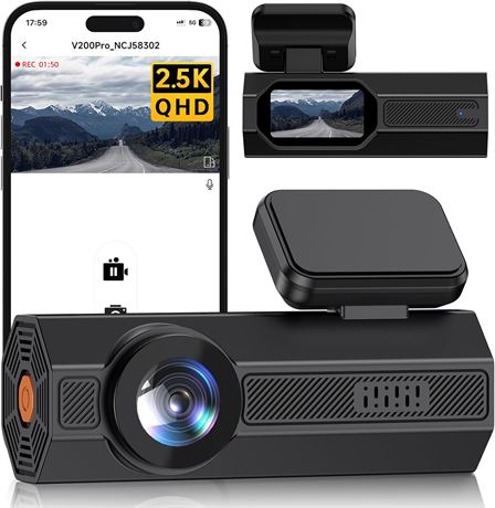 VEEMENT Dash Cam Front 2.5K, Mini Car Camera 1440P, WiFi, 170