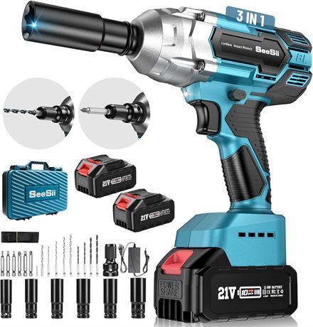 Clé à chocs SeeSii 1/2" 650Nm sans fil 2x4.0Ah 21pcs coffret